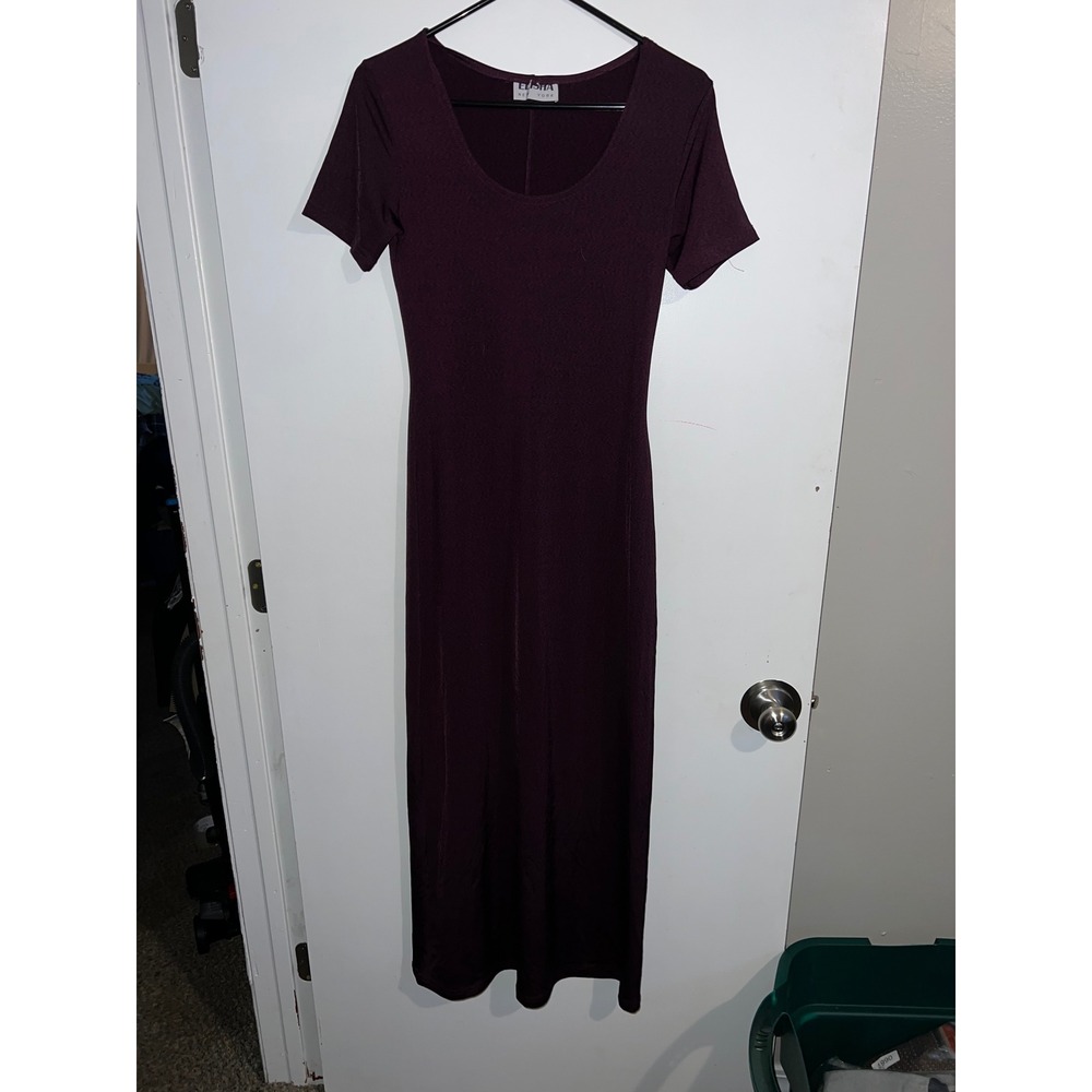 Elisha New York Womens Plum Purple Short Sleeve Scoop Neck Maxi Dress Size S